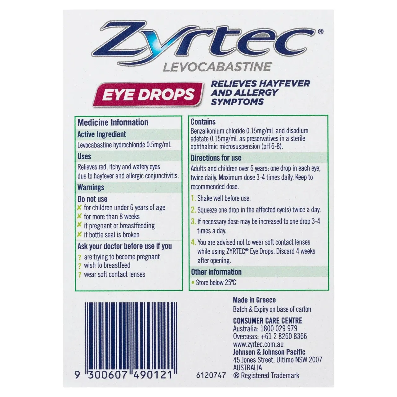 Zyrtec Hayfever & Allergy Relief Antihistamine Eye Drops 4mL