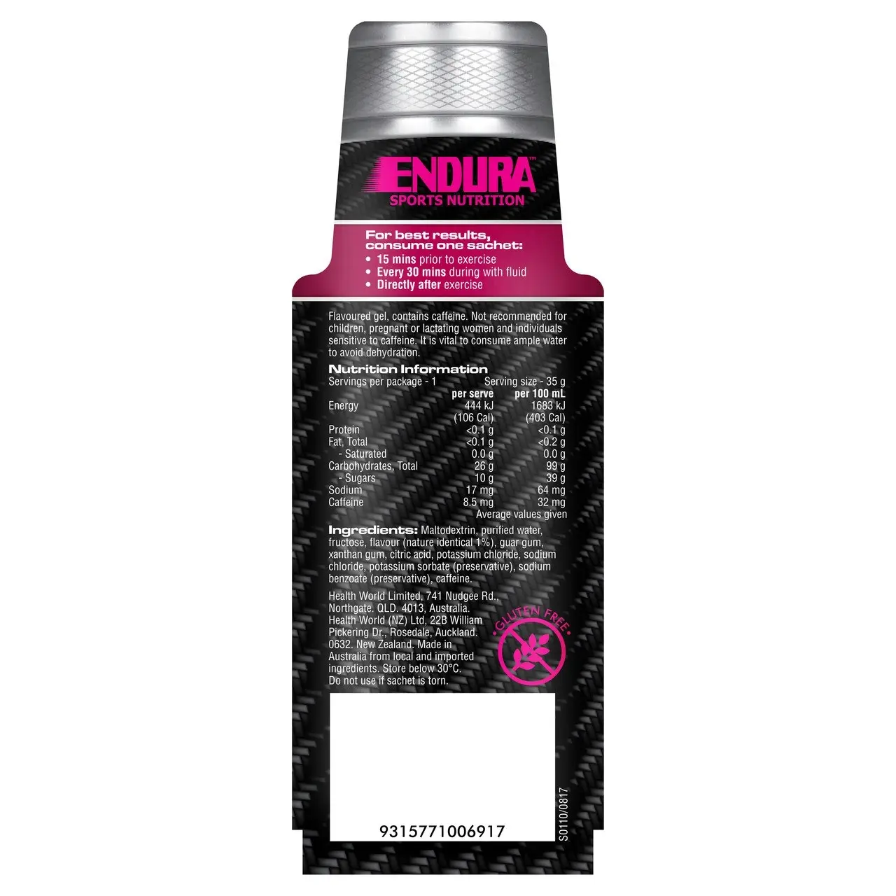 Endura Sports Energy Gel Raspberry 35g Sachet