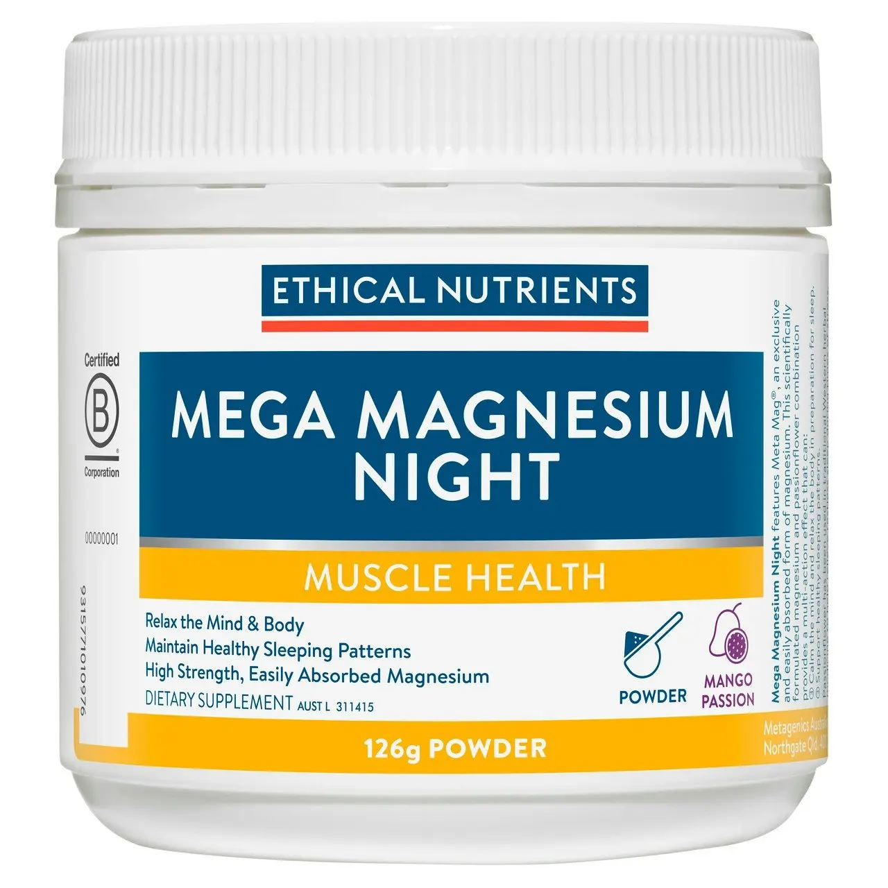 Ethical Nutrients Mega Magnesium Night Powder 126g