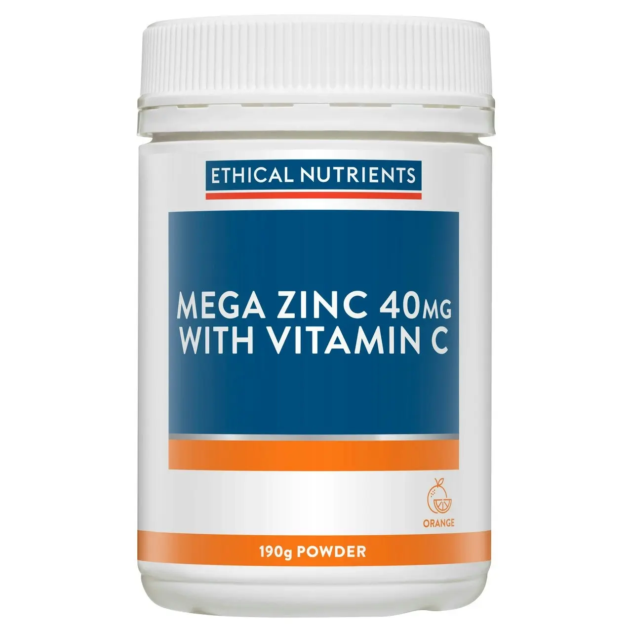 Ethical Nutrients Mega Zinc 40mg with Vitamin C Orange 190g Powder