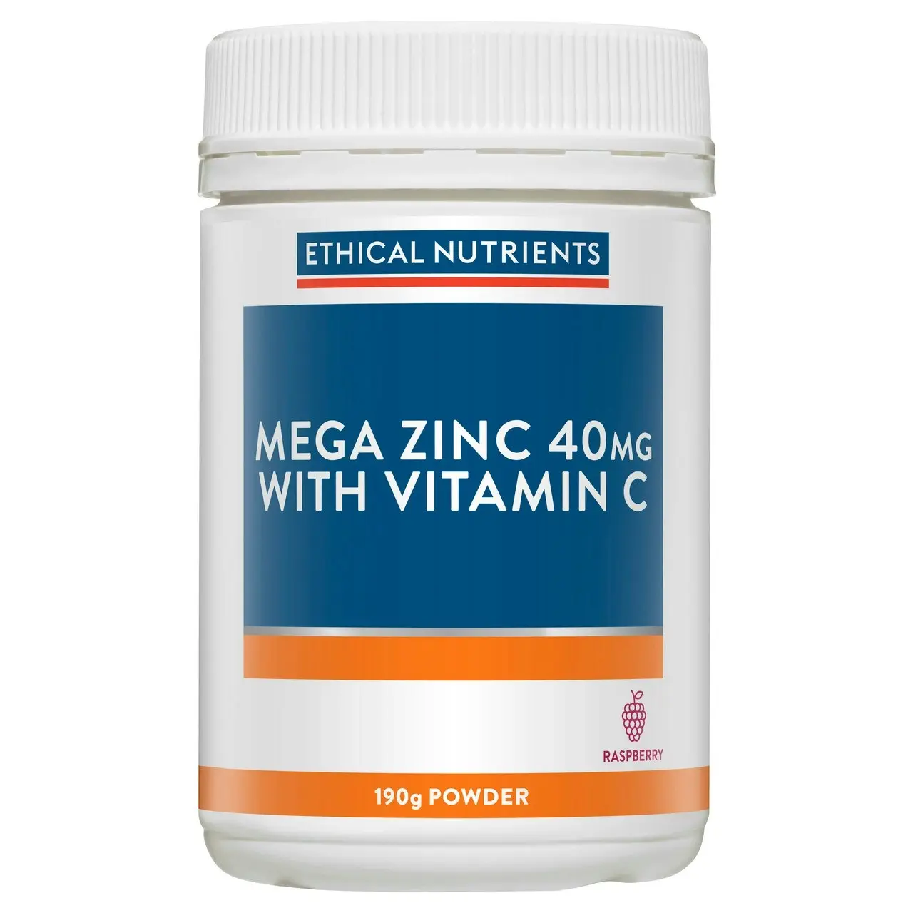 Ethical Nutrients Mega Zinc 40mg with Vitamin C Raspberry 190g Powder