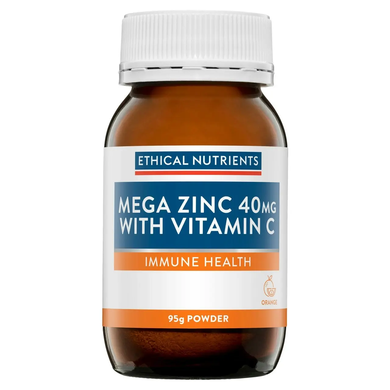 Ethical Nutrients Mega Zinc 40mg with Vitamin C Orange 95g Powder