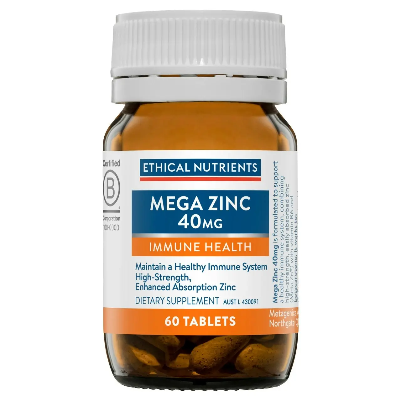 Ethical Nutrients Mega Zinc 40mg 60 Tablets