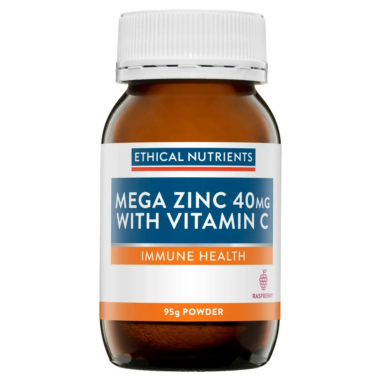 Ethical Nutrients Mega Zinc 40mg with Vitamin C Raspberry 95g Powder