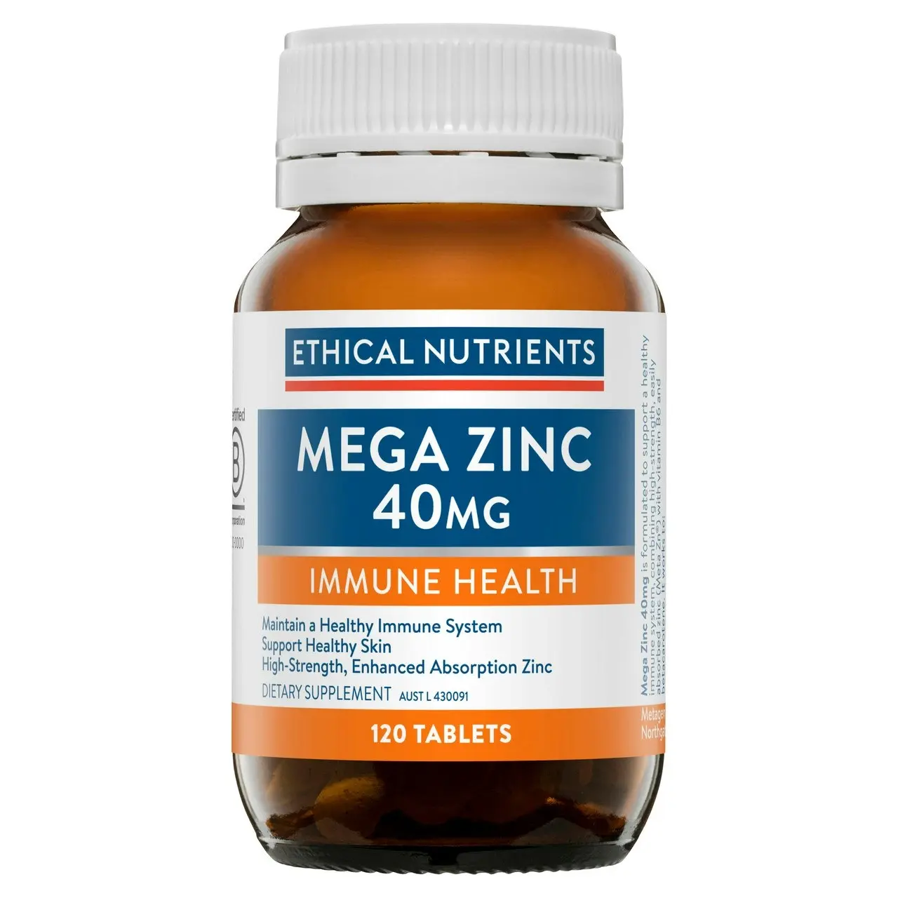 Ethical Nutrients Mega Zinc 40mg 120 Tablets