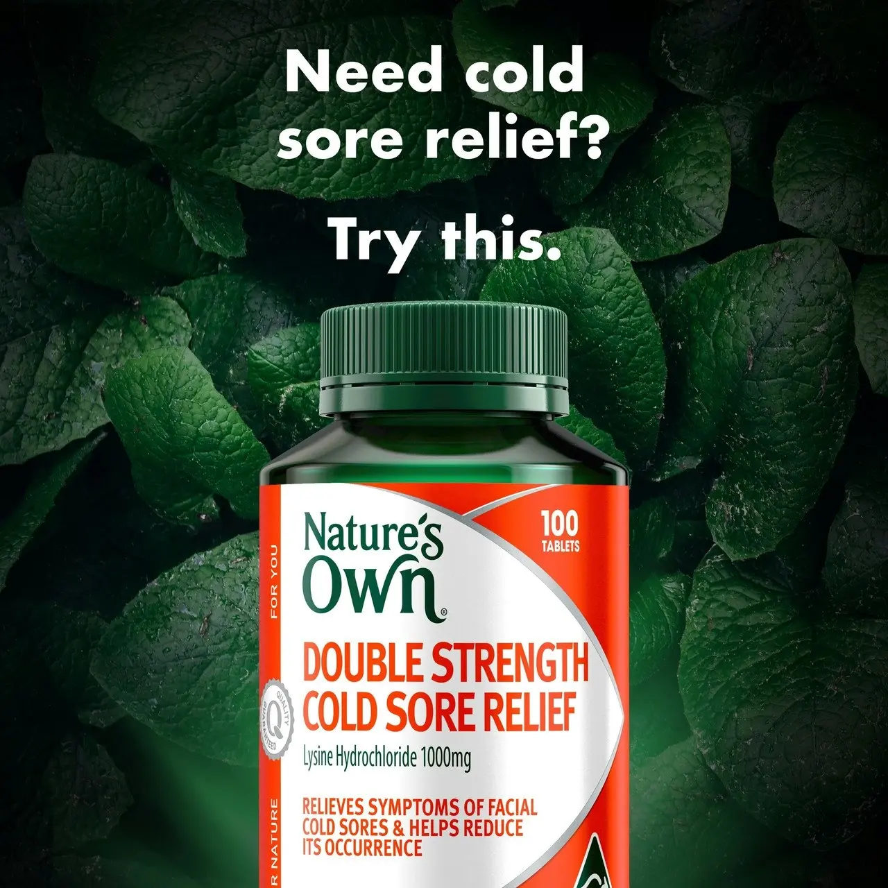 Nature's Own Double Strength Cold Sore Relief Lysine 1000mg 100 Tabs