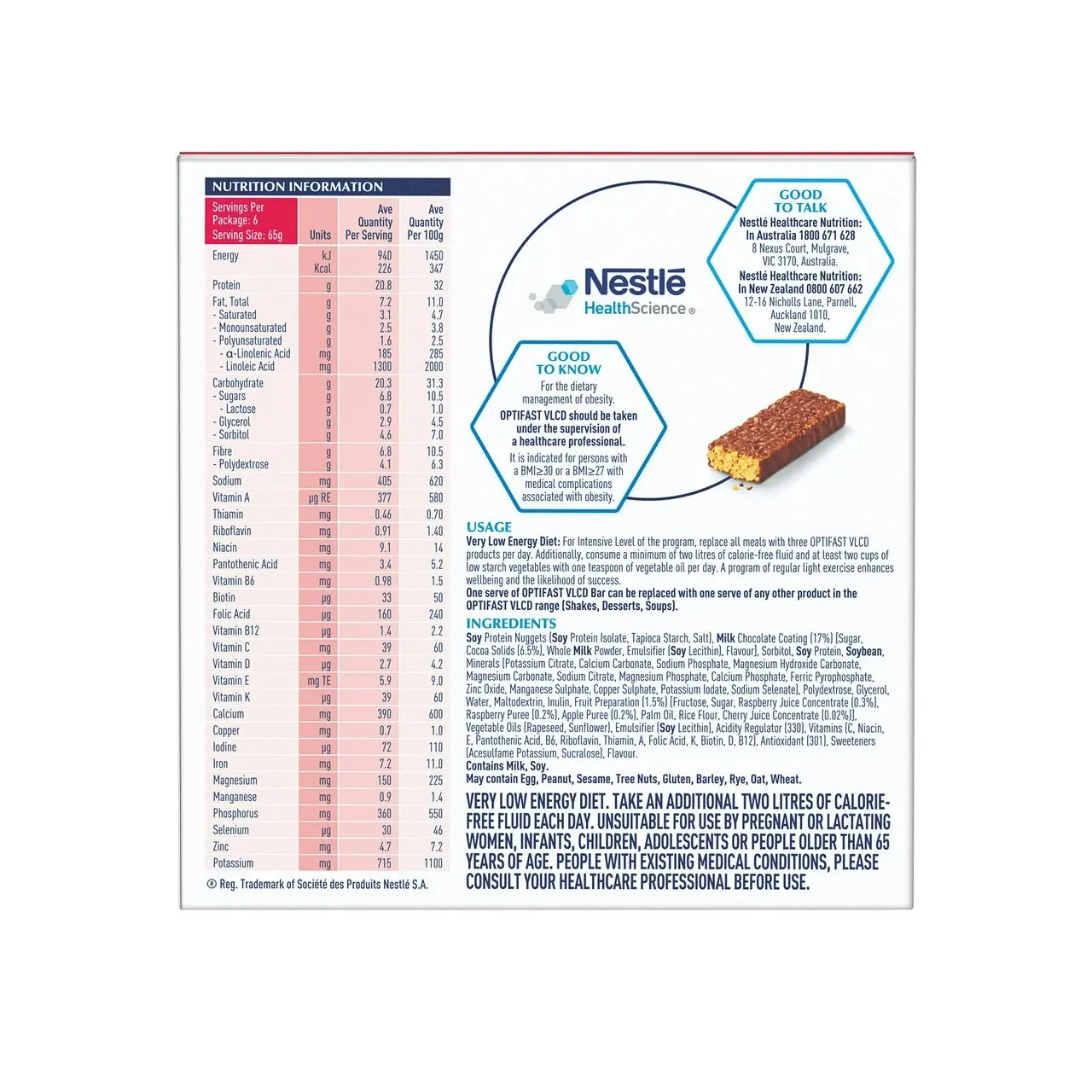 OPTIFAST VLCD Bar Berry Crunch 6 Pack 390g