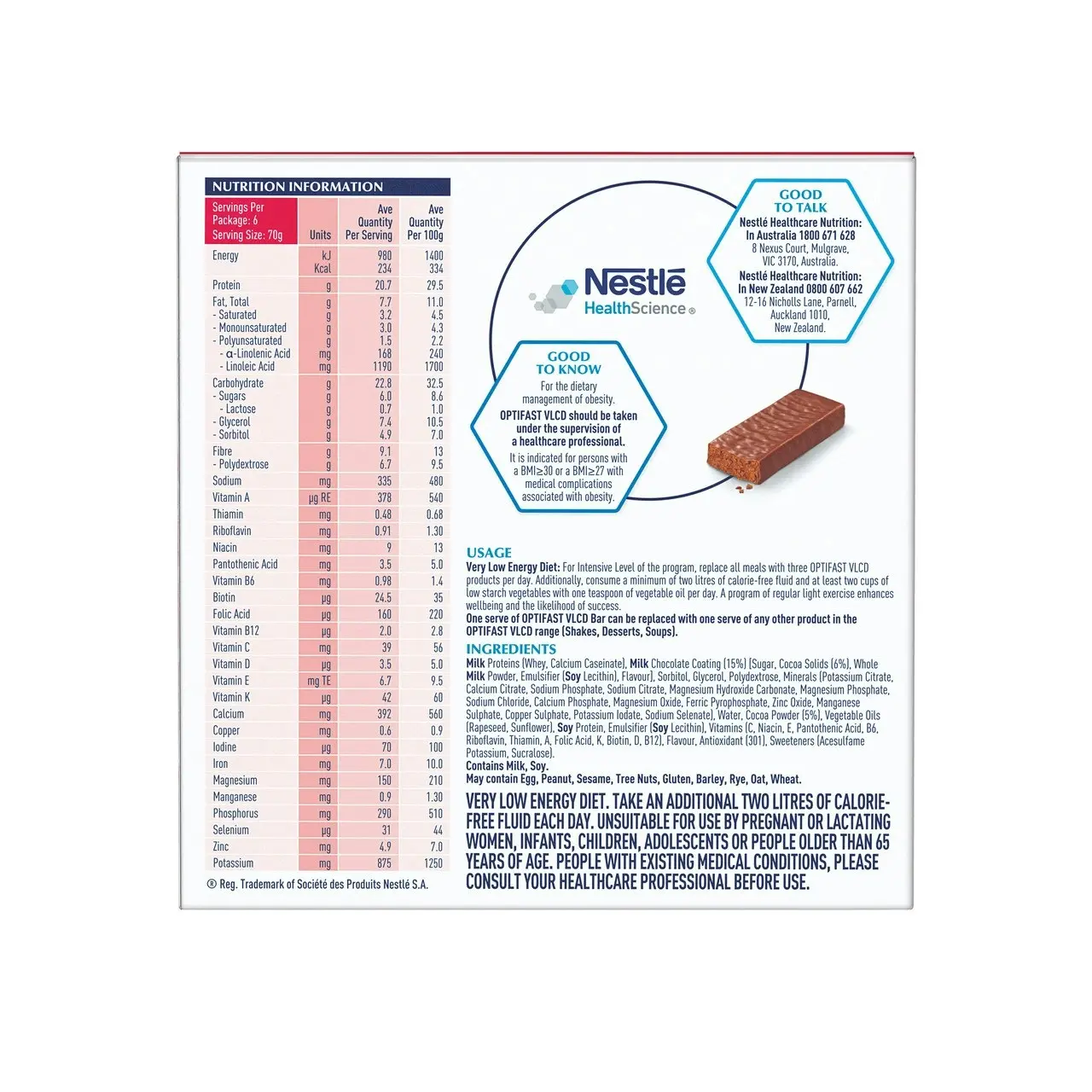 OPTIFAST VLCD Bar Chocolate 6 Pack 420g