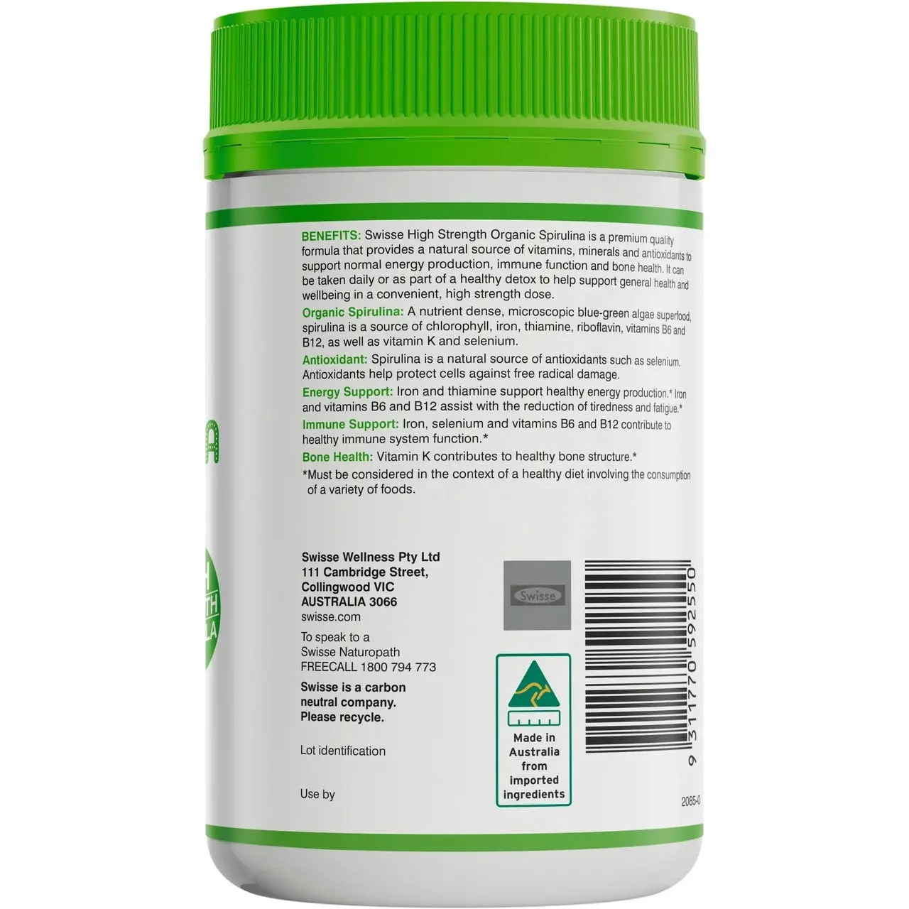 Swisse High Strength Organic Spirulina 200 Tablets