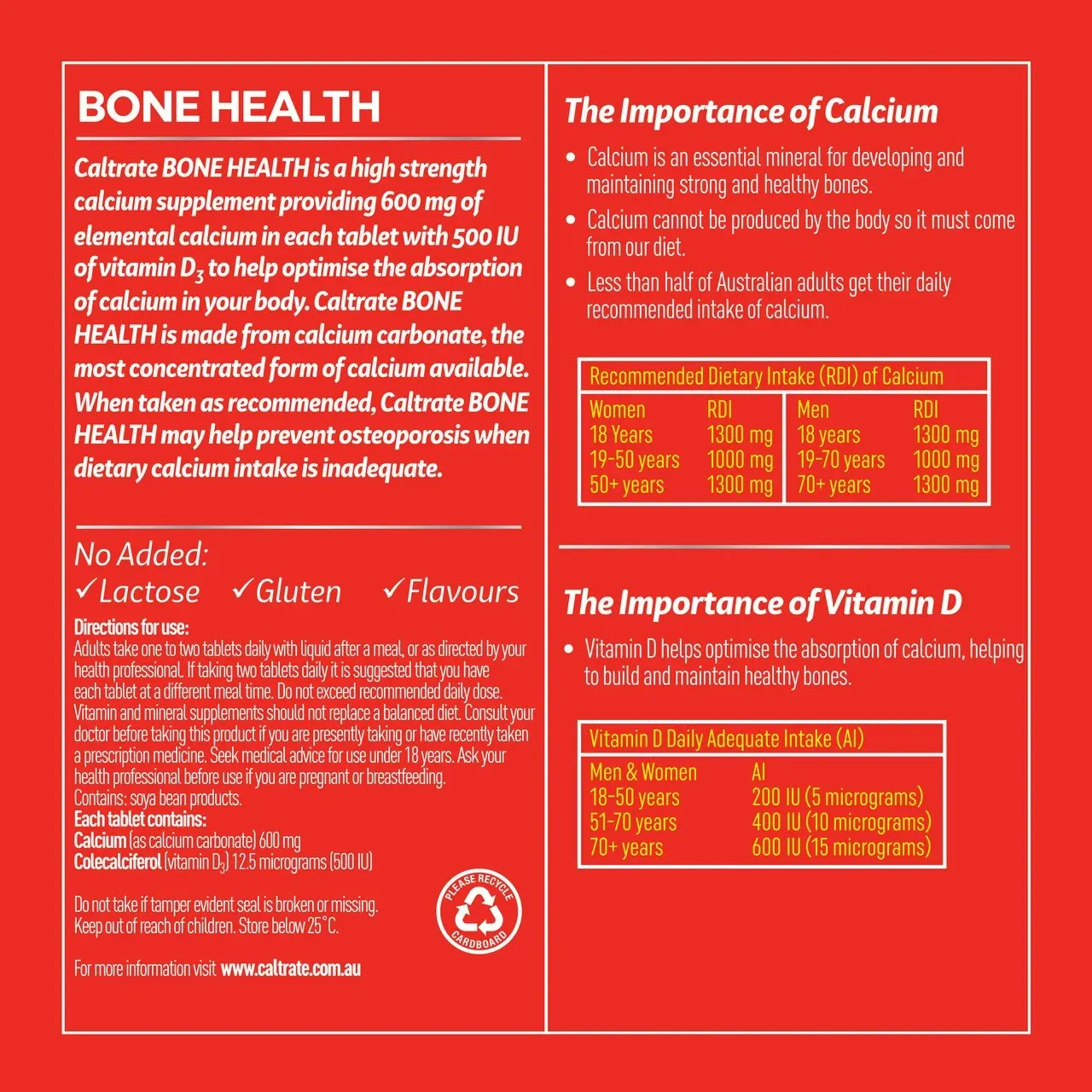 Caltrate 600 mg with 500IU Vitamin D 60 Tablets