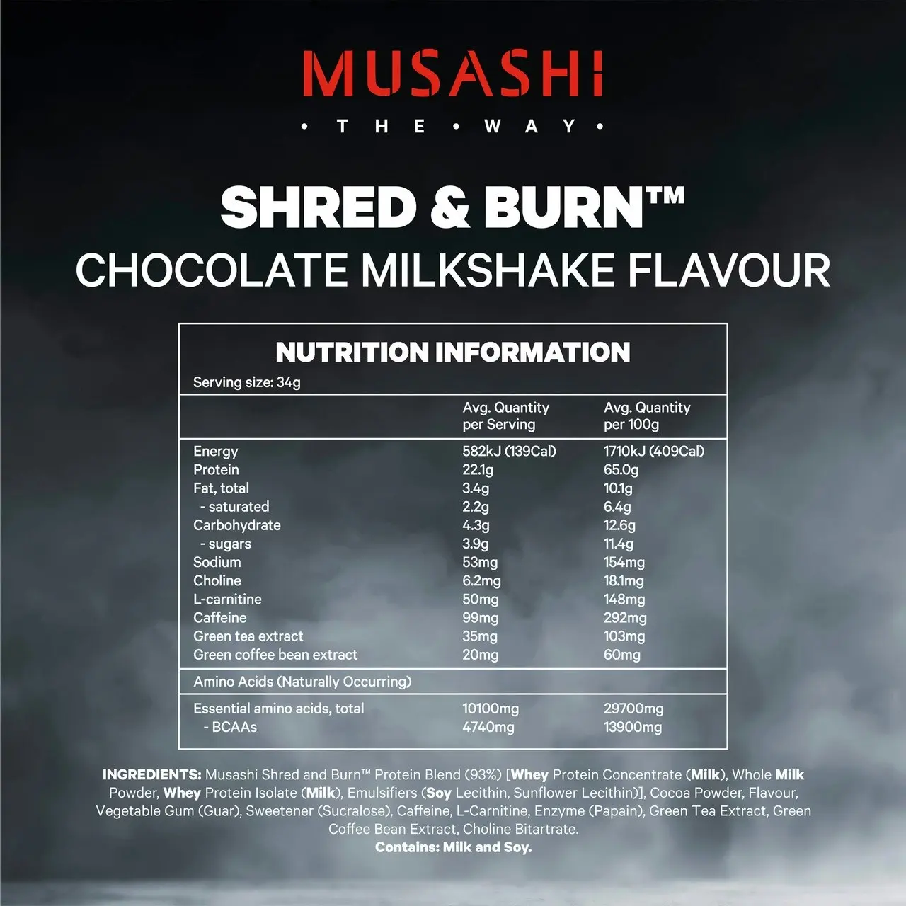 Musashi Shred & Burn Protein Powder Vanilla Milkshake 900g