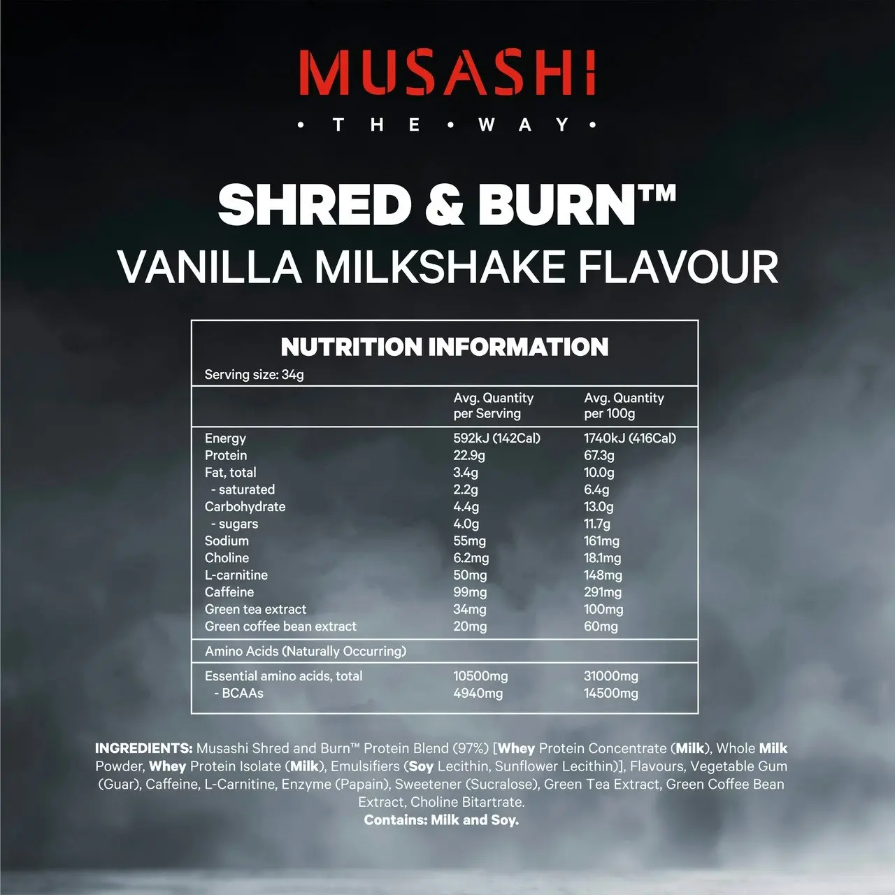 Musashi Shred & Burn Protein Powder Chocolate Milkshake 900g