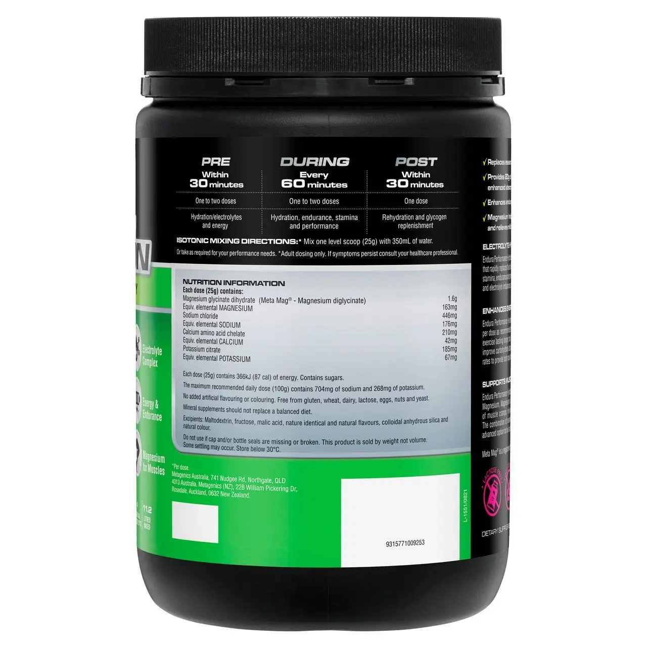 Endura Performance Hydration Lemon Lime 800g