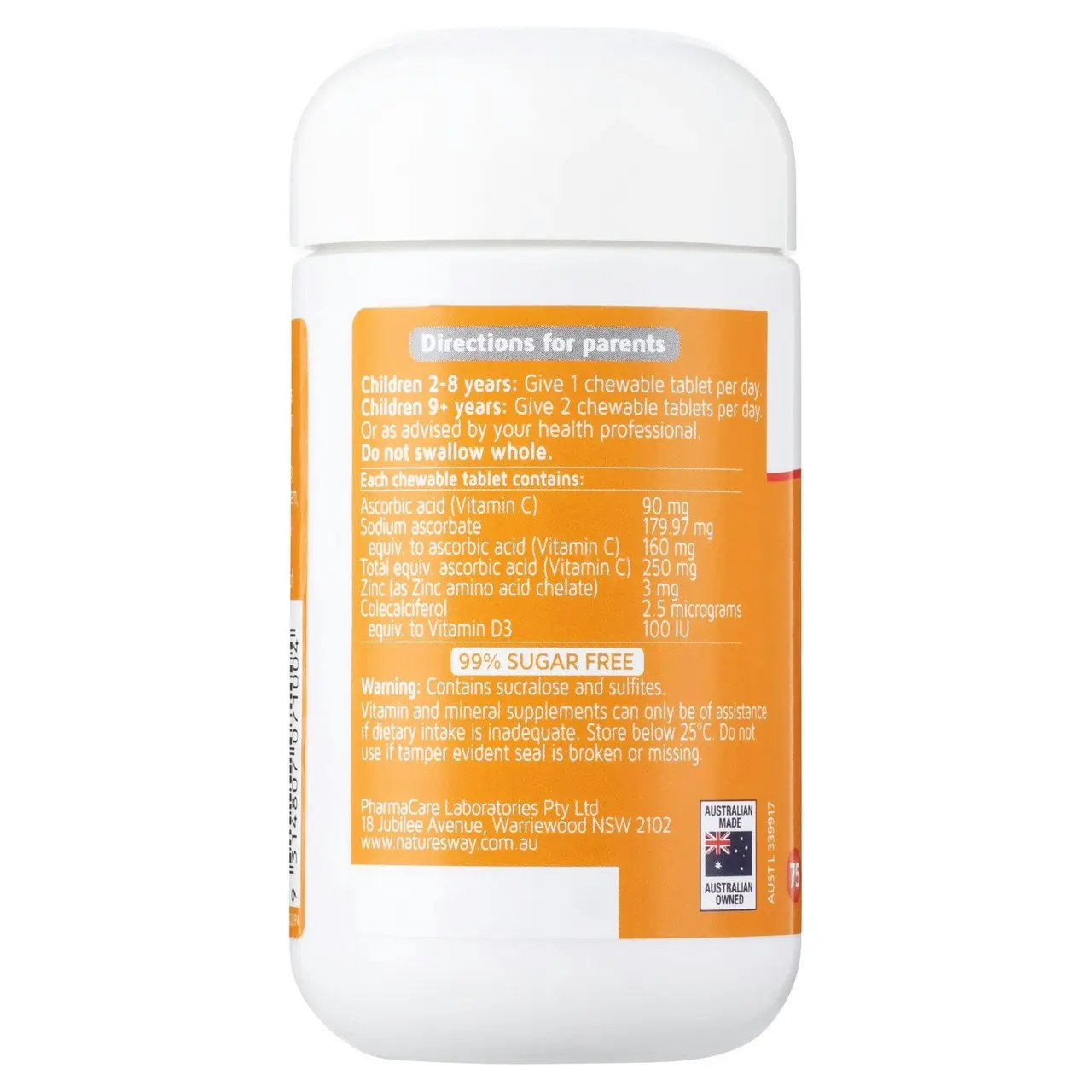 Nature's Way Kids Smart Vitamin C + Zinc + D3 Chewables 75 Tablets