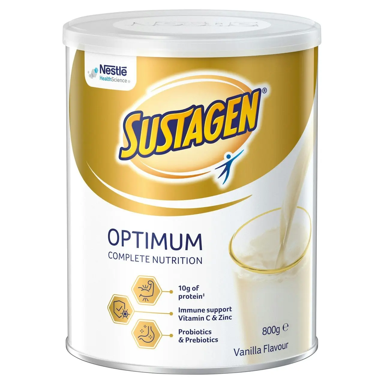 SUSTAGEN(R) OPTIMUM Vanilla 800g Powder Nutritional Supplement Probiotic