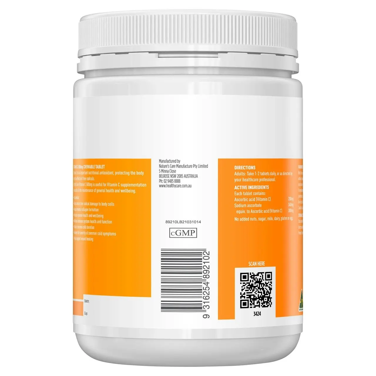 Healthy Care Vitamin C 500mg 500 Tablets