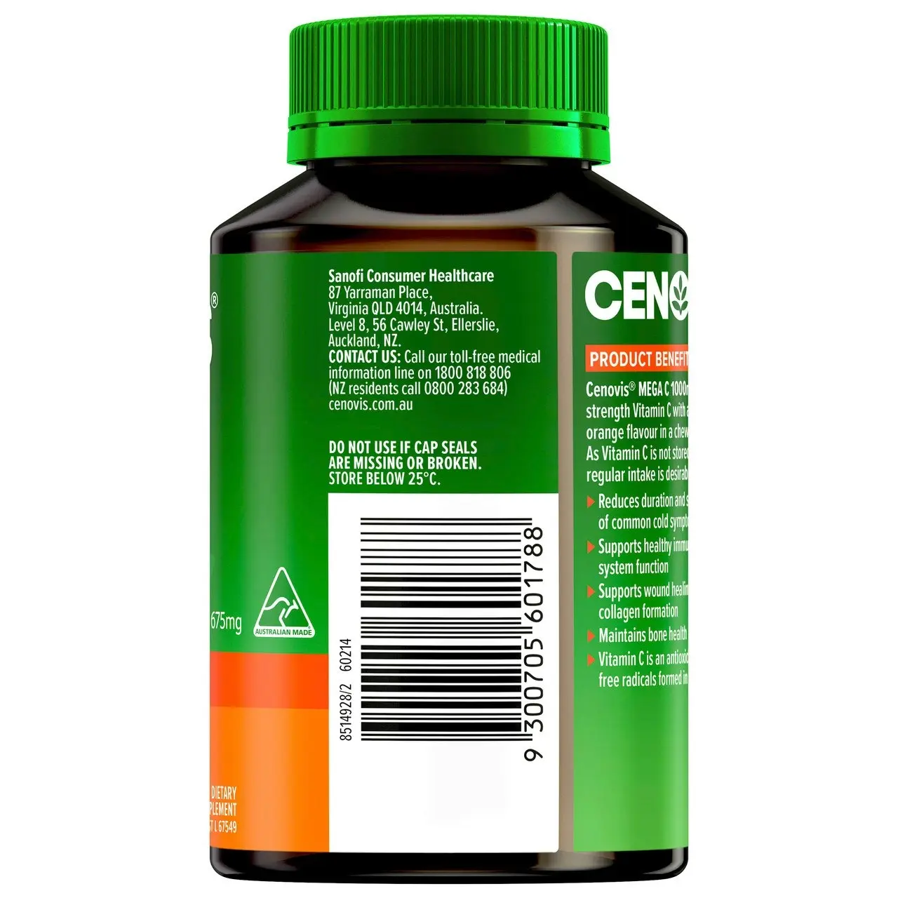 Cenovis Chewable Mega C Orange 1000mg 60 Tablets