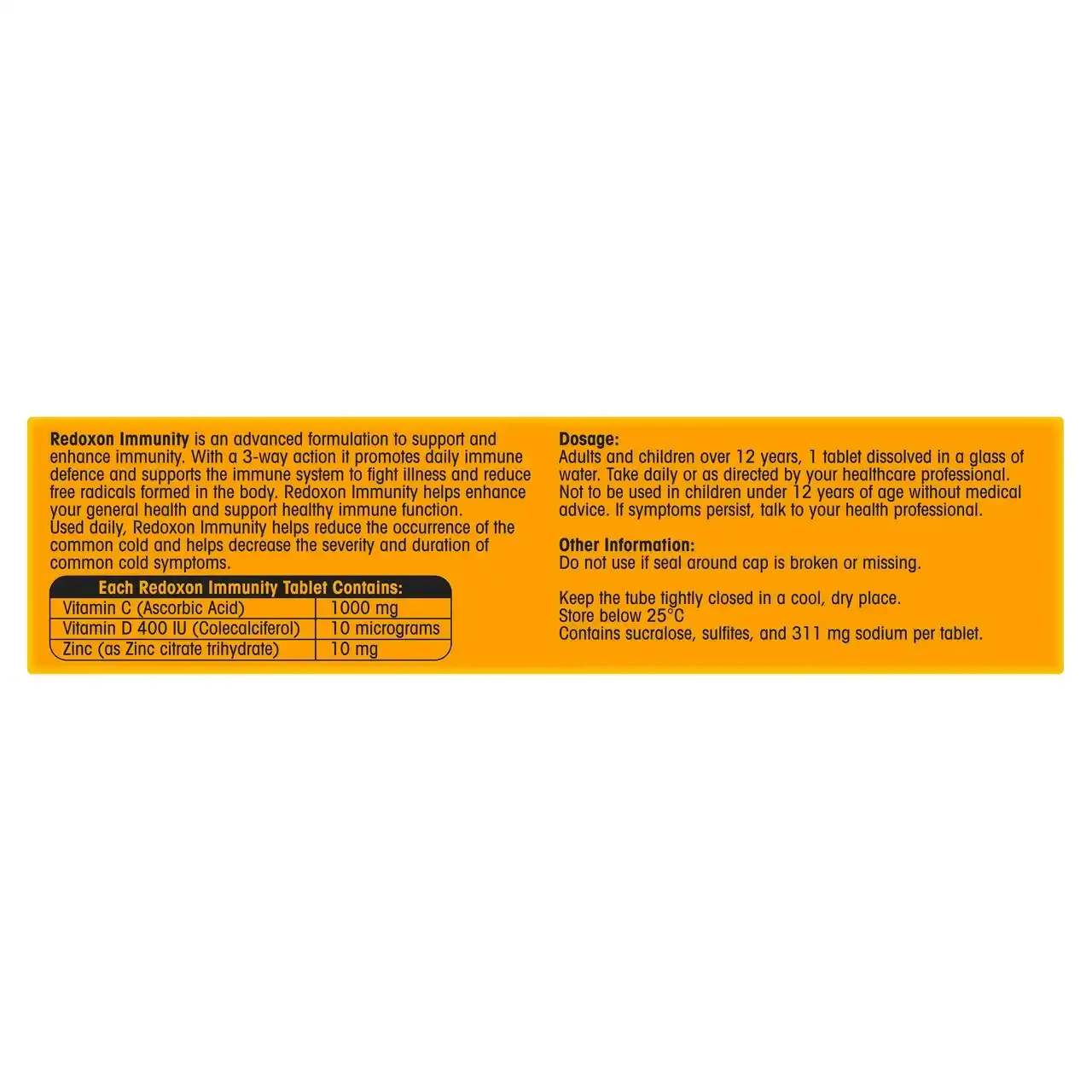 Redoxon Immunity Vitamin C, D and Zinc Blackcurrant Flavoured Effervescent Tablets 30 pack