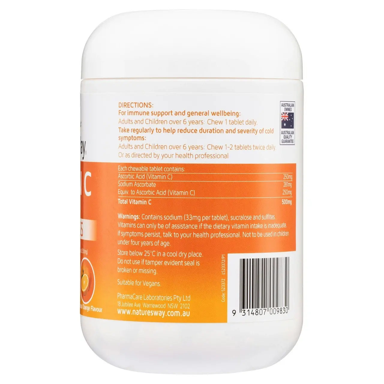 Nature's Way Sugarless Vitamin C 500mg Tablets 500