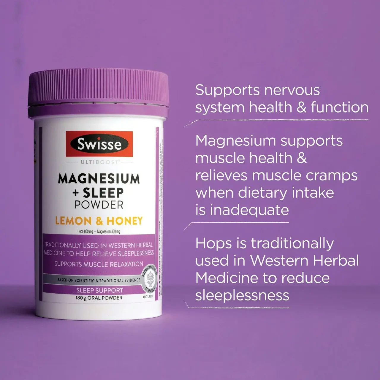 Swisse Ultiboost Magnesium + Sleep Powder Lemon & Honey 180g