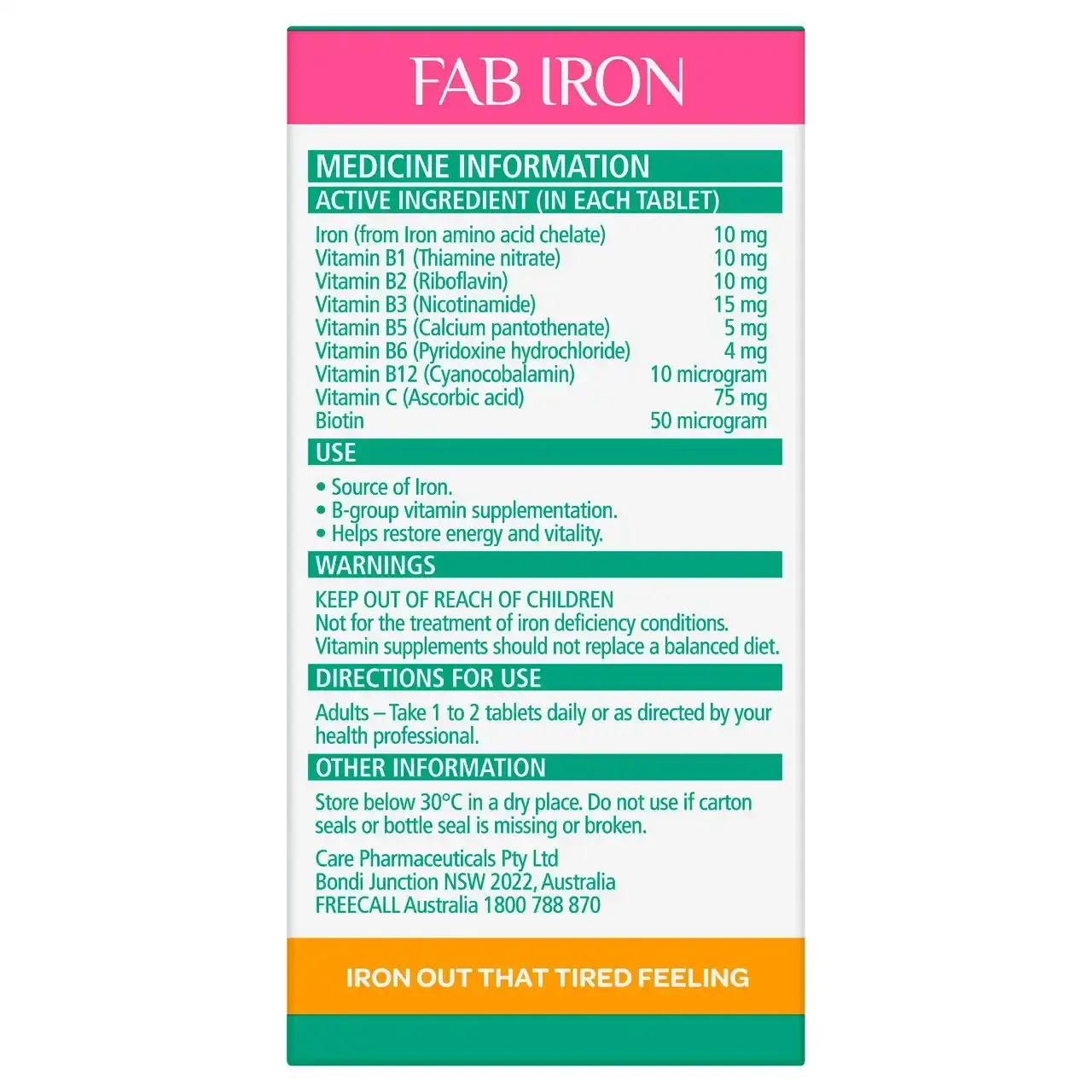 fab IRON + Vitamin B Complex Tablets