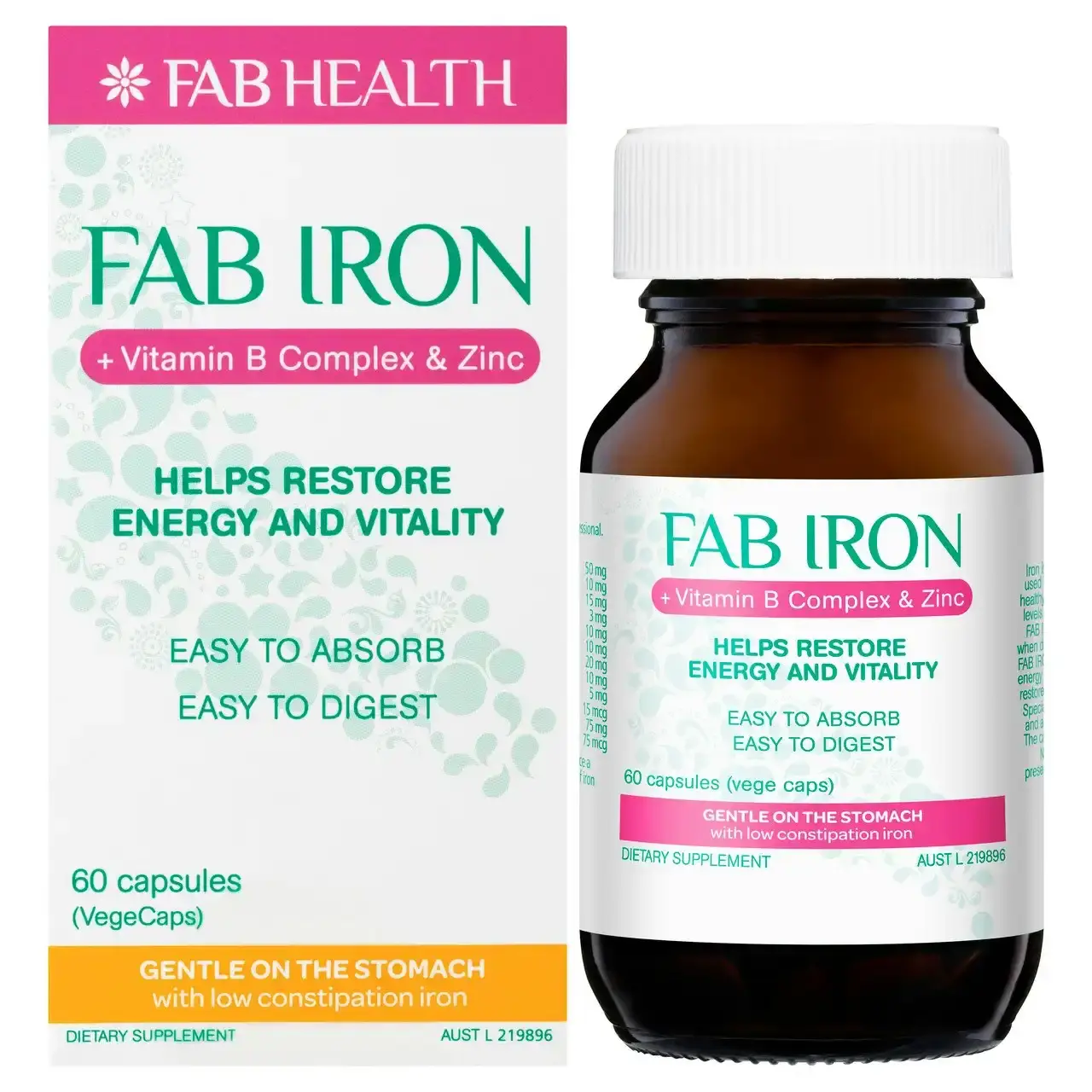 FAB IRON + Vitamin B Complex & Zinc Capsules (60)