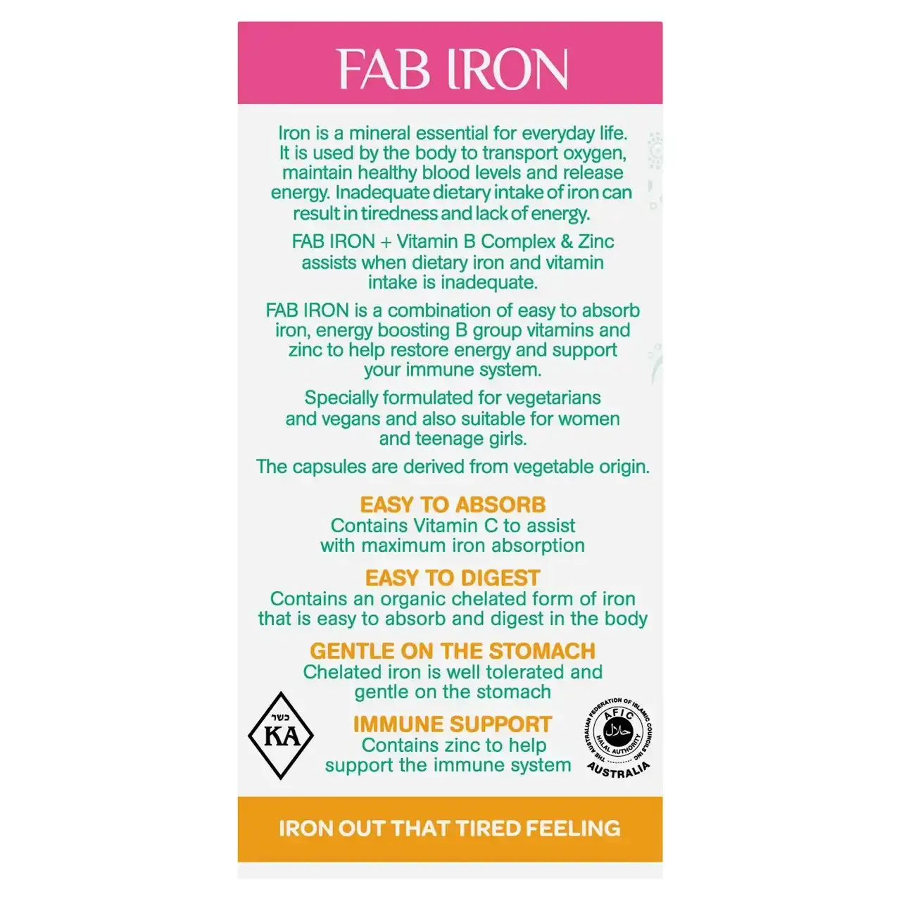 FAB IRON + Vitamin B Complex & Zinc Capsules (60)