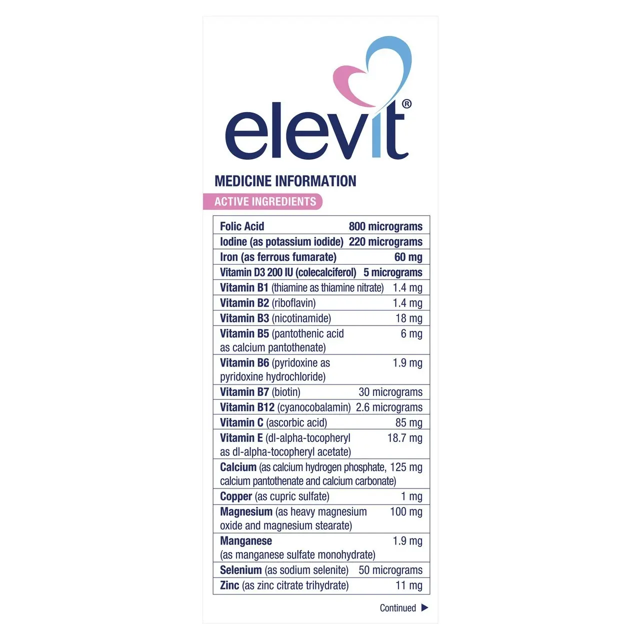 Elevit Pre-conception and Pregnancy Multivitamin Tablets 100 pack (100 days)