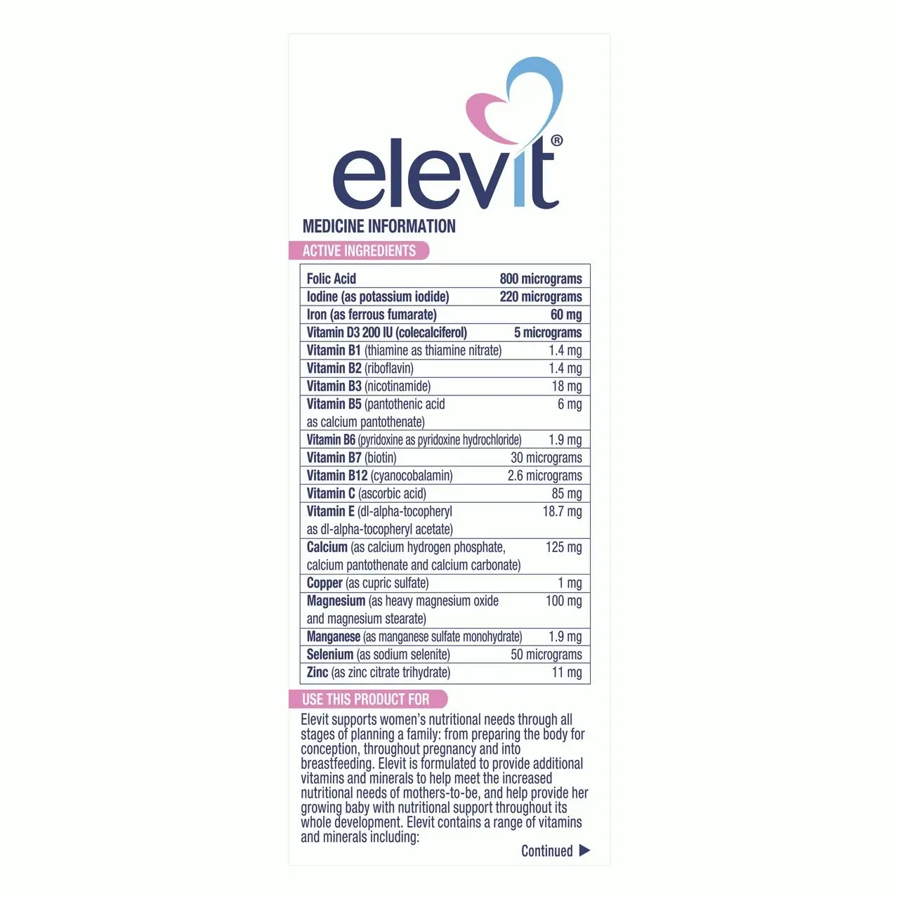 Elevit Pre-conception and Pregnancy Multivitamin Tablets 30 pack (30 days)