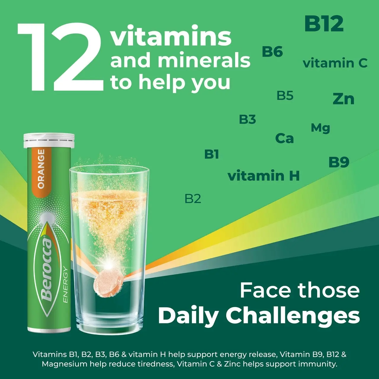 Berocca Energy Vitamin B & C Orange Flavour Effervescent Tablets 45 Pack