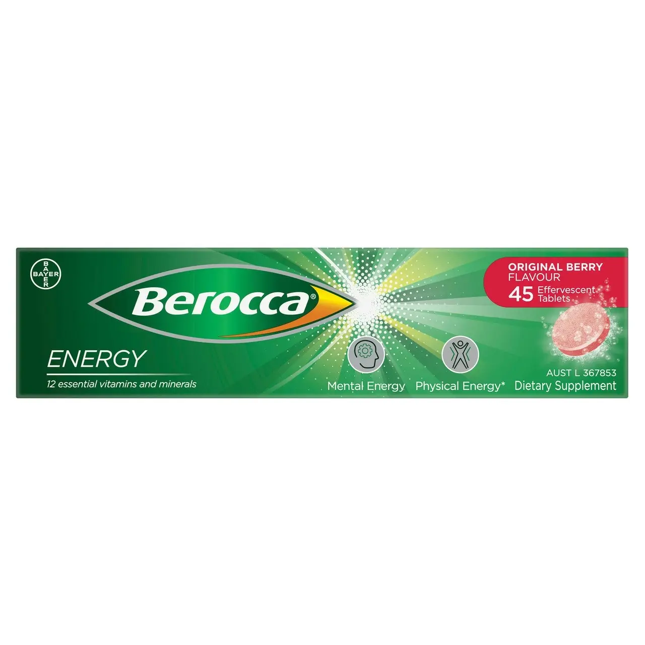 Berocca Energy Vitamin B & C Original Berry Flavour Effervescent Tablets 45 Pack