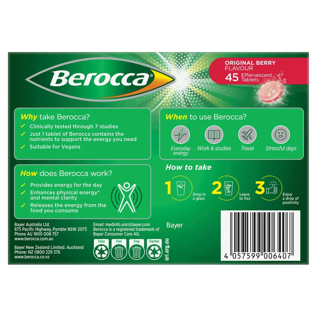 Berocca Energy Vitamin B & C Original Berry Flavour Effervescent Tablets 45 Pack