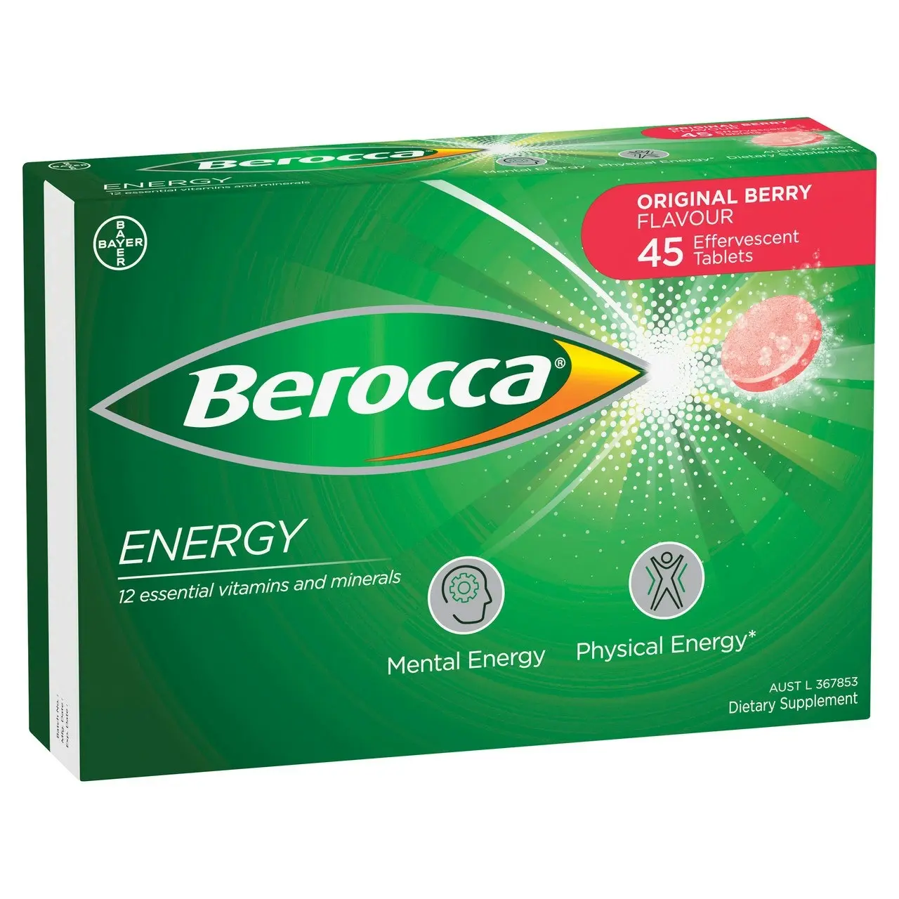 Berocca Energy Vitamin B & C Original Berry Flavour Effervescent Tablets 45 Pack