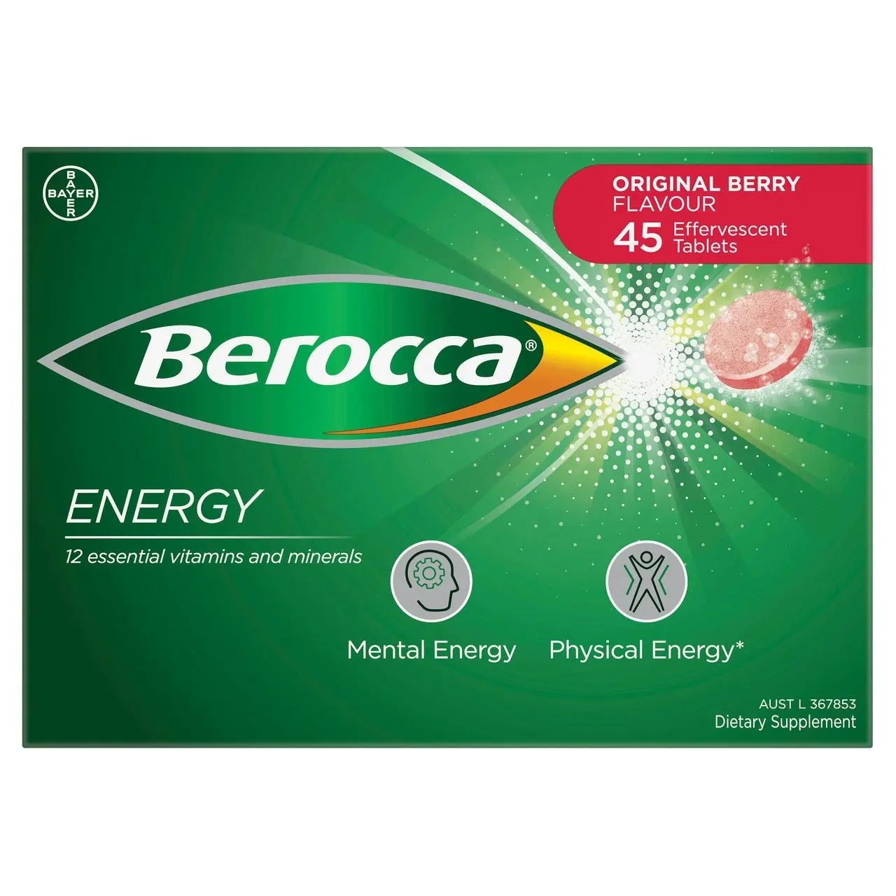 Berocca Energy Vitamin B & C Original Berry Flavour Effervescent Tablets 45 Pack