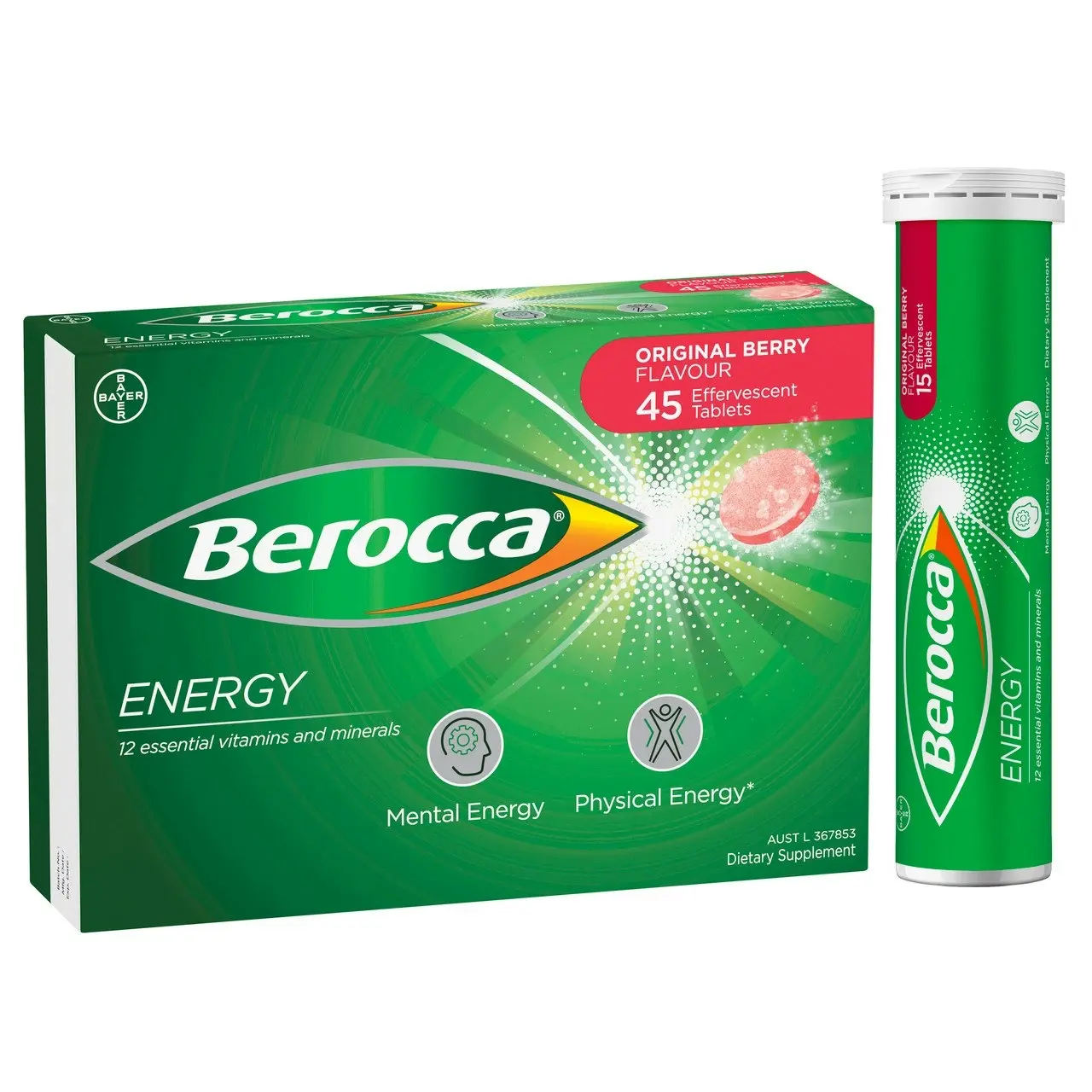 Berocca Energy Vitamin B & C Original Berry Flavour Effervescent Tablets 45 Pack