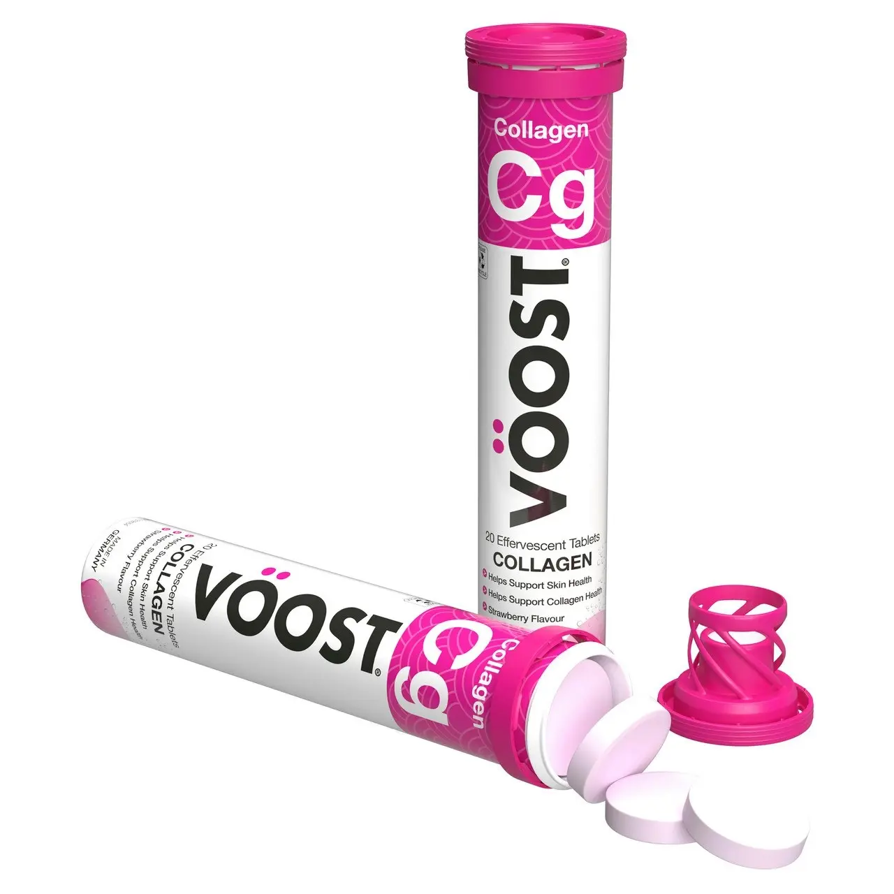 Voost Collagen Strawberry Effervescent Vitamin Supplement to helps support skin hydration 20 Tablets