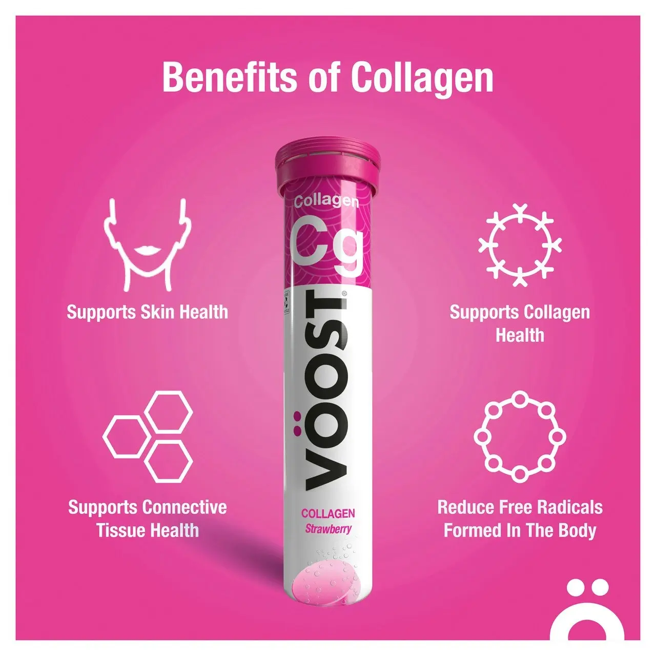 Voost Collagen Strawberry Effervescent Vitamin Supplement to helps support skin hydration 20 Tablets