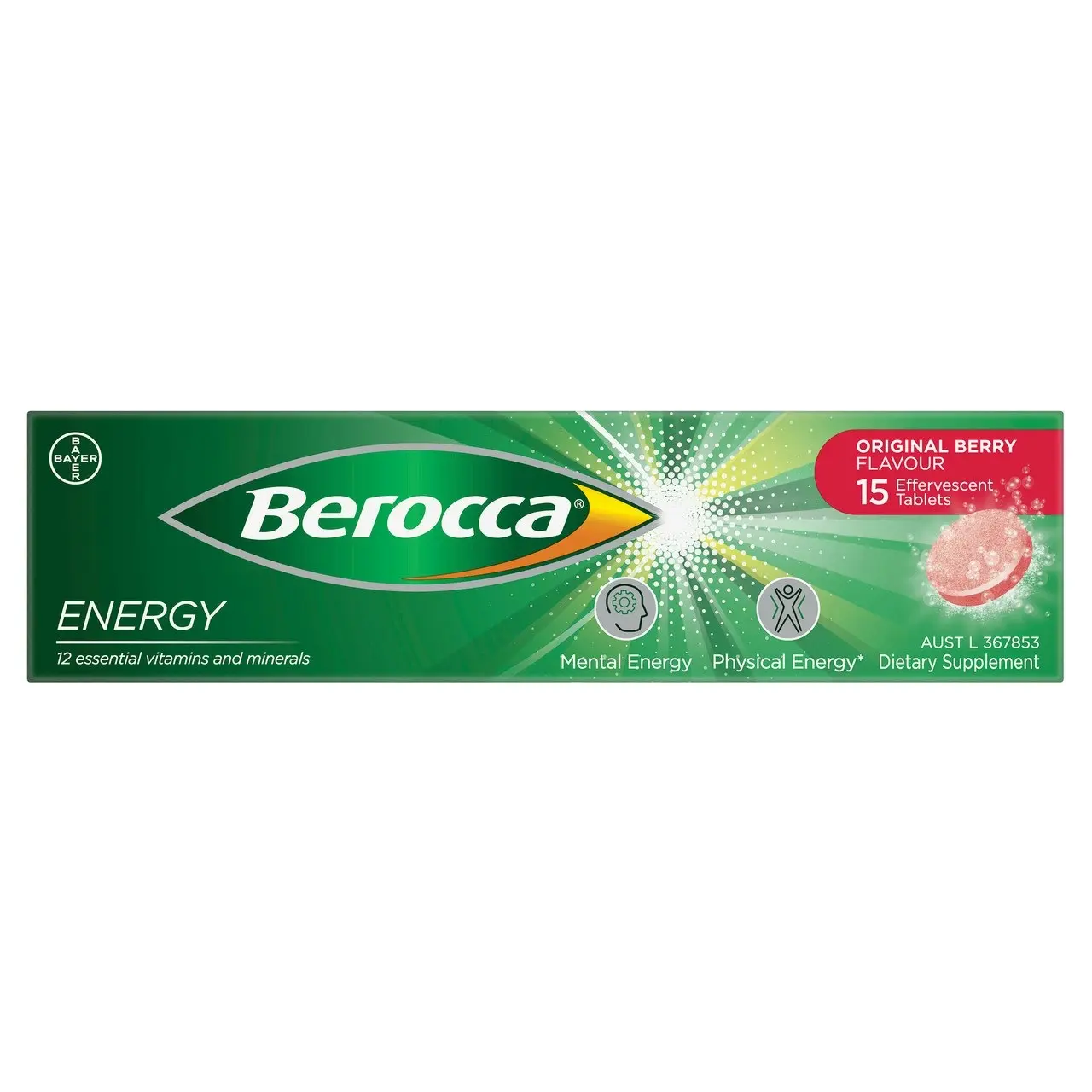 Berocca Energy Vitamin B & C Original Berry Flavour Effervescent Tablets 15 Pack