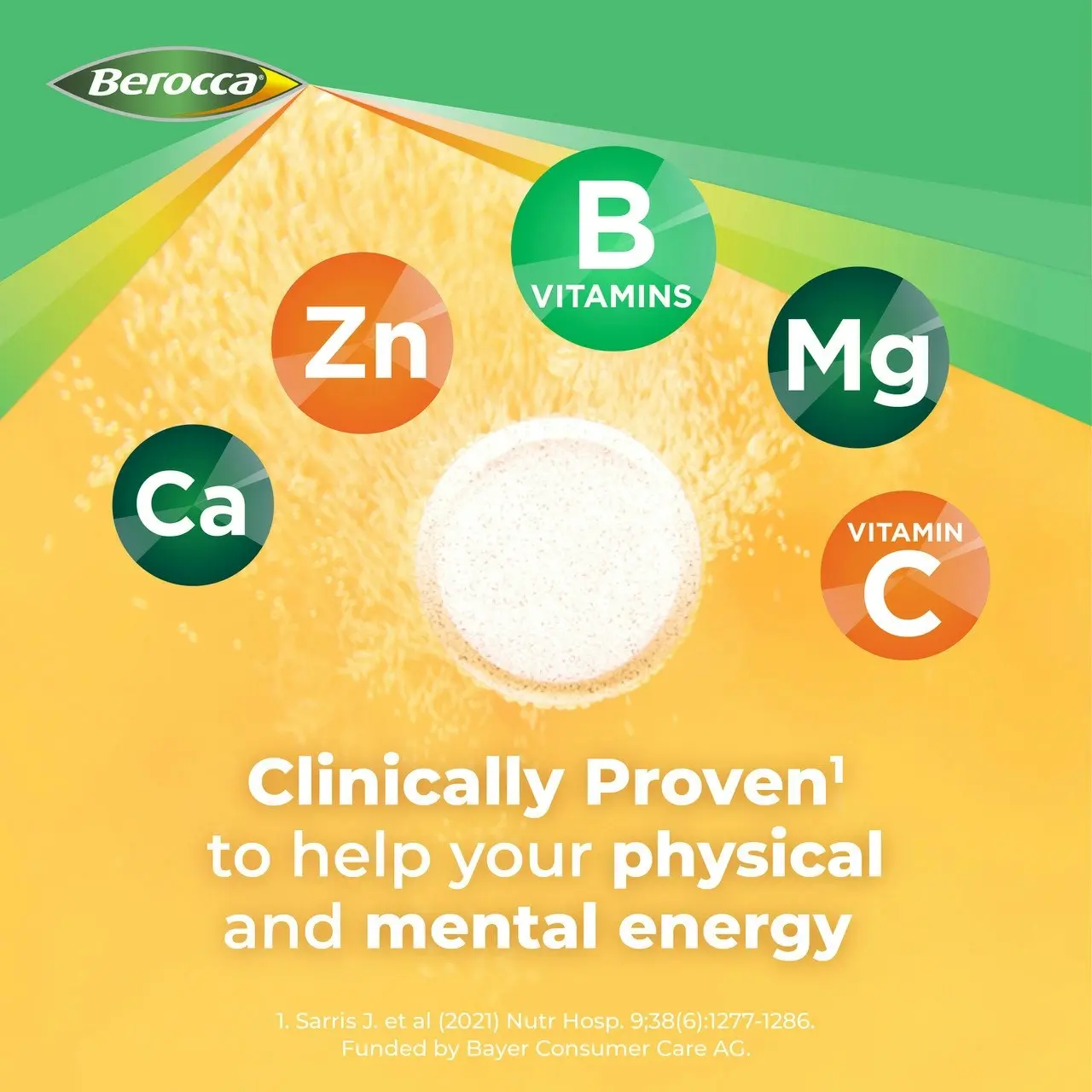 Berocca Energy Vitamin B & C Mango & Orange Flavour Effervescent Tablets 15 Pack