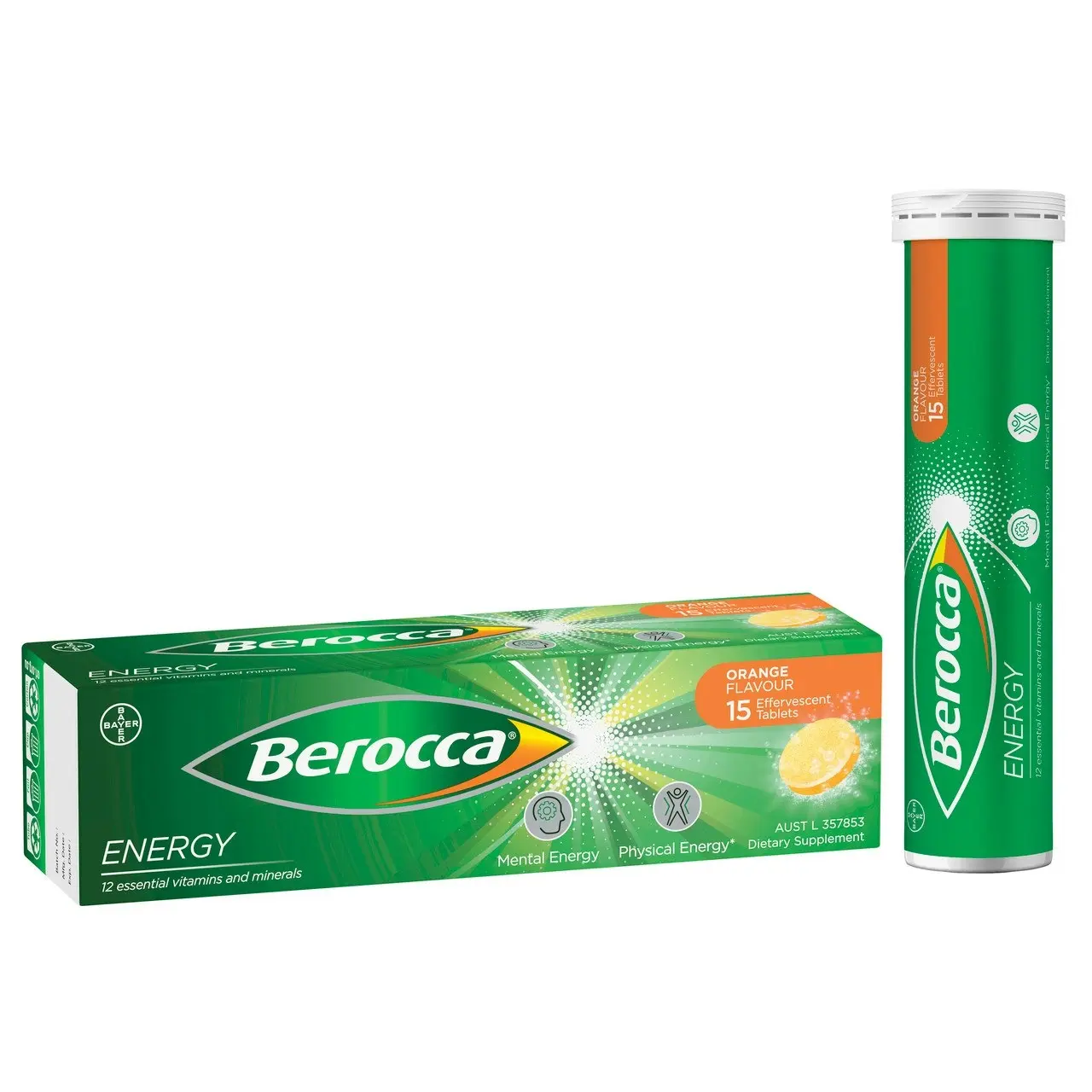 Berocca Energy Vitamin B & C Orange Flavour Effervescent Tablets 15 Pack