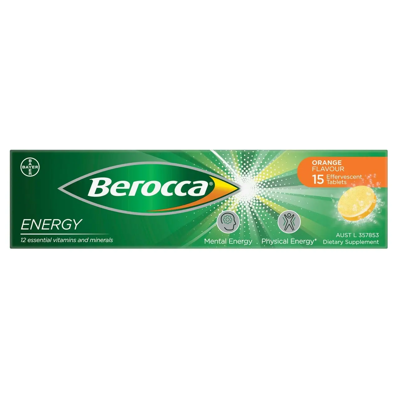 Berocca Energy Vitamin B & C Orange Flavour Effervescent Tablets 15 Pack