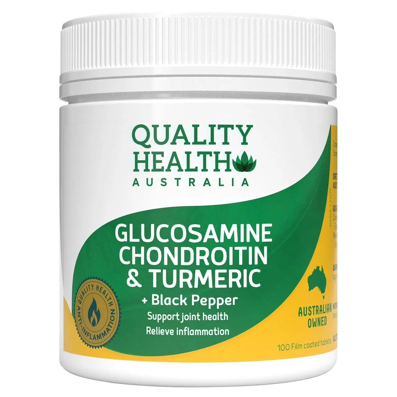 Quality Health Australia Glucosamine, Chondroitin & Turmeric + Black Pepper 100s