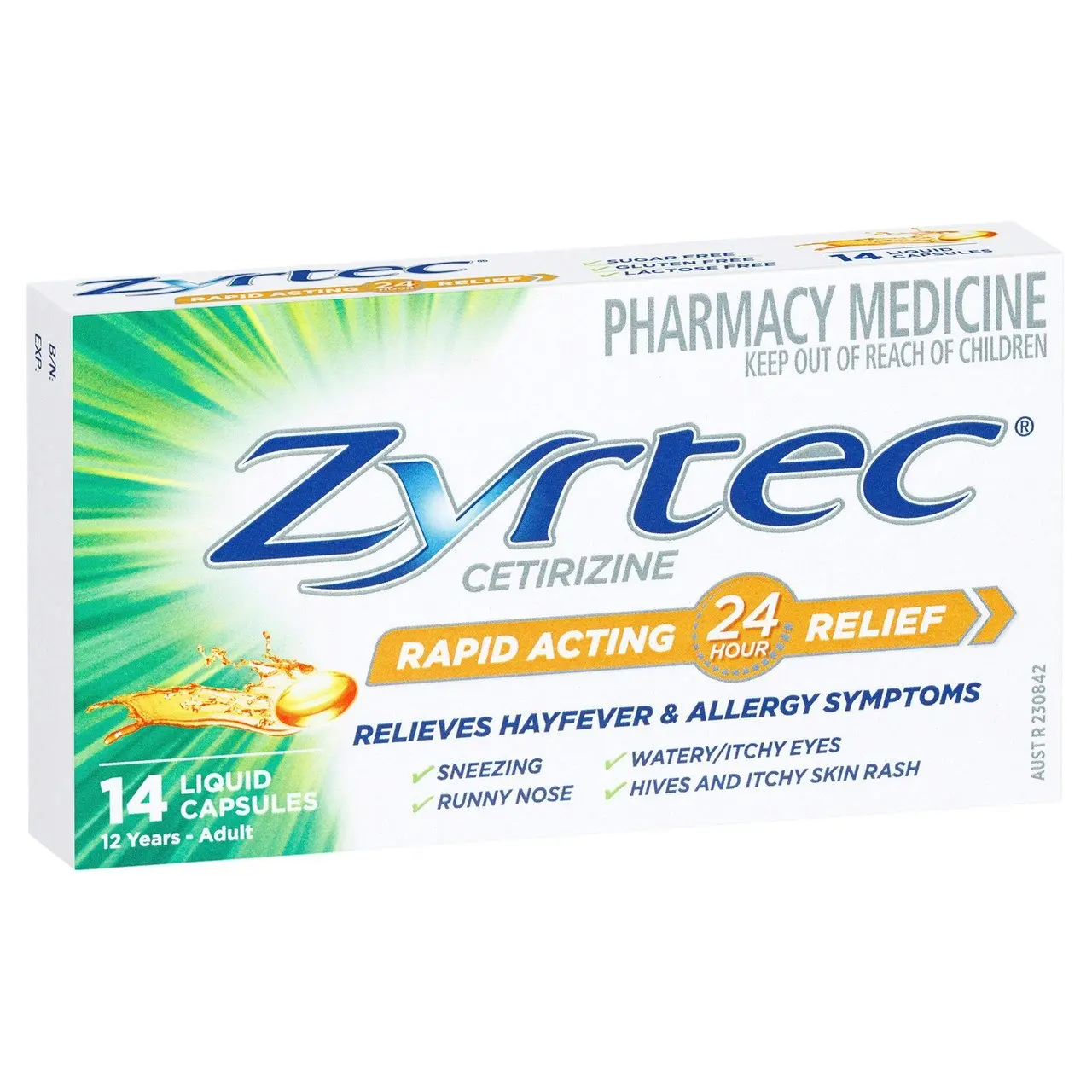 Zyrtec Rapid Acting Hayfever & Allergy Relief Antihistamine Liquid Capsules 14 Pack