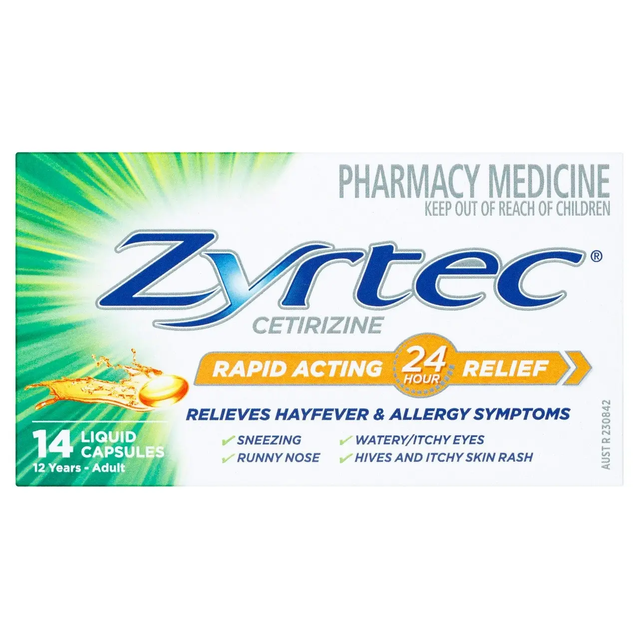 Zyrtec Rapid Acting Hayfever & Allergy Relief Antihistamine Liquid Capsules 14 Pack