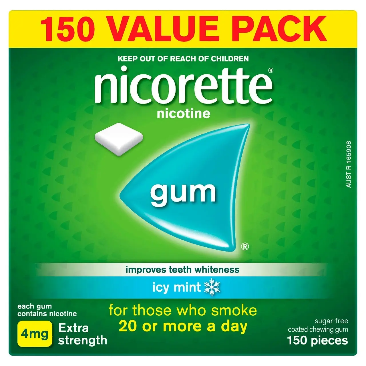 Nicorette Quit Smoking Extra Strength Nicotine Gum Icy Mint 150 Pack