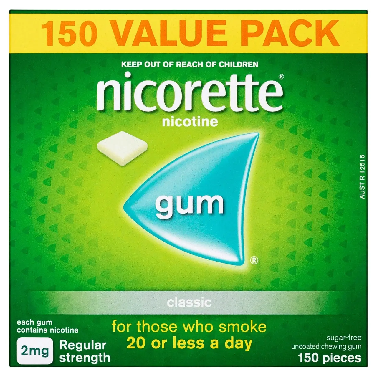 Nicorette Quit Smoking Regular Strength Nicotine Gum Classic 150 Pack