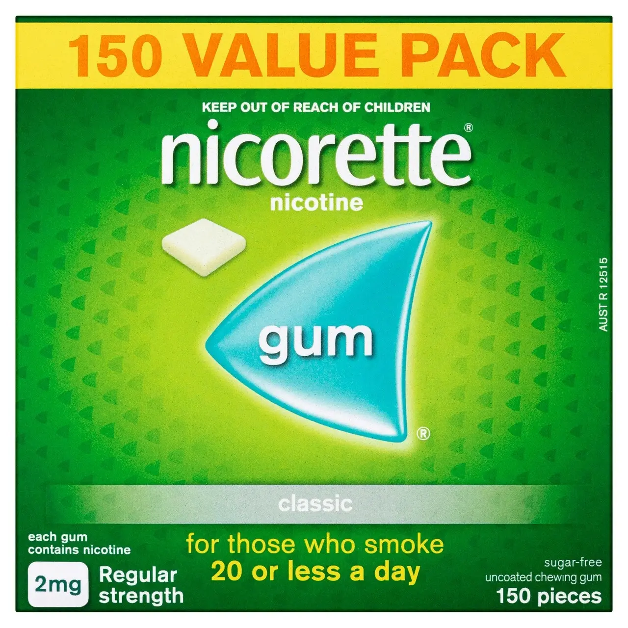 Nicorette Quit Smoking Regular Strength Nicotine Gum Classic 150 Pack