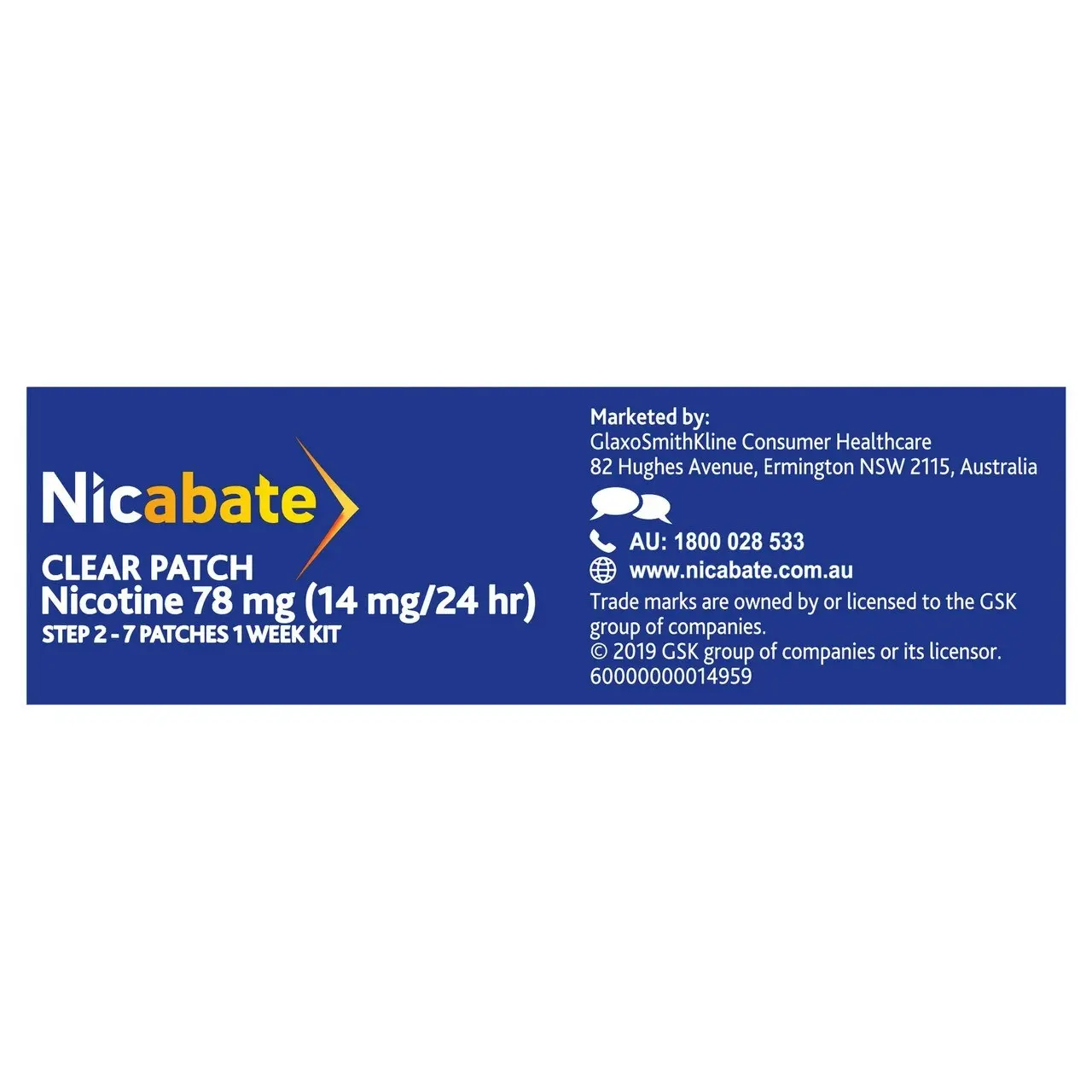 Nicabate Clear Patch Stop Smoking Transdermal drug delivery system Nicotine 14mg 7 Pack