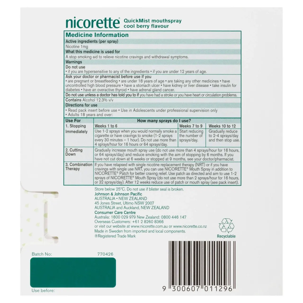 Nicorette Quit Smoking QuickMist Nicotine Mouth Spray Cool Berry 2 x 150 Sprays