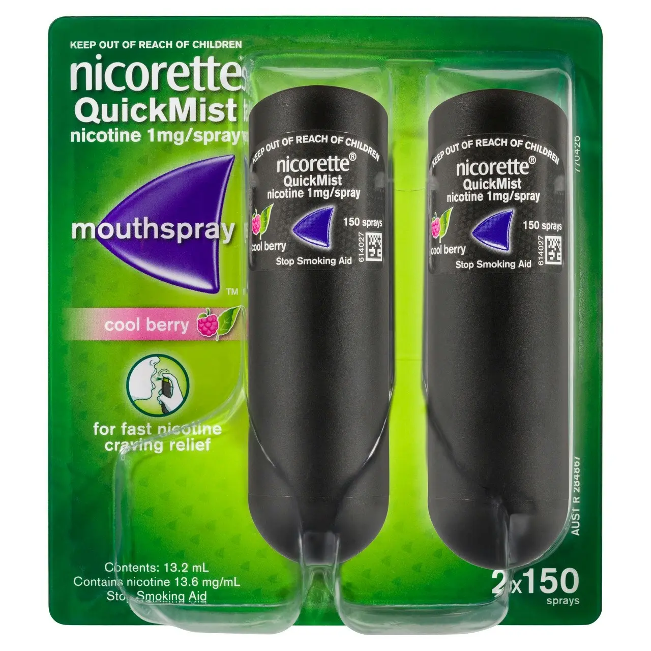 Nicorette Quit Smoking QuickMist Nicotine Mouth Spray Cool Berry 2 x 150 Sprays